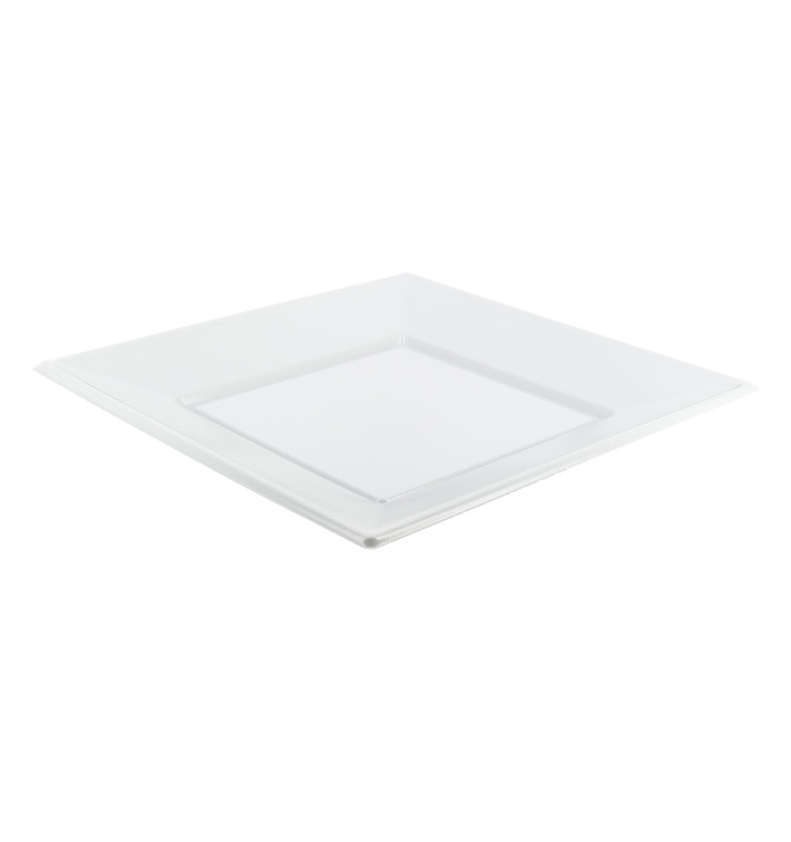 Plastic Plate PS Square shape Flat White 23 cm 