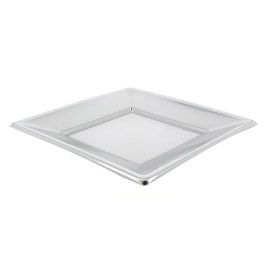 Plastic Plate Flat Square shape Silver 18 cm 