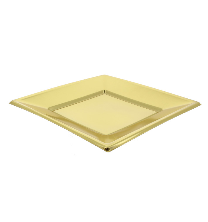 Plastic Plate Flat Square shape Gold 18 cm 