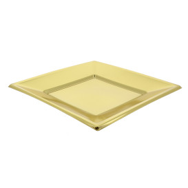 Plastic Plate Flat Square shape Gold 23 cm 