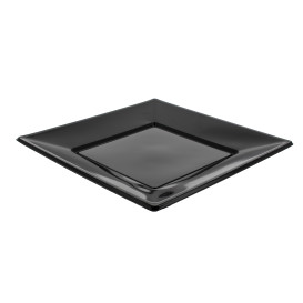 Plastic Plate Flat Square shape Black 17 cm 