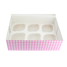 Paper Cupcake Box 6 Slots Pink 24,3x16,5x7,5cm (100 Units)