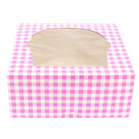 Paper Cupcake Box 4 Slots Pink 17,3x16,5x7,5cm (140 Units)