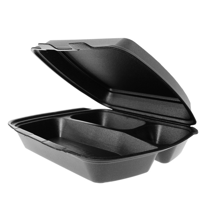 Foam Lunch Box 3 Compartments Black 2,40x2,10x0,70cm Foam Lunch Box 3 Compartments Black 2,40x2,10x0,70cm