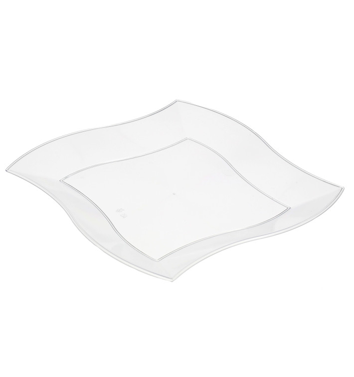 Plastic Plate PS Flat Square shape Waves White 18 cm Plastic Plate PS Flat Square shape Waves White 18 cm