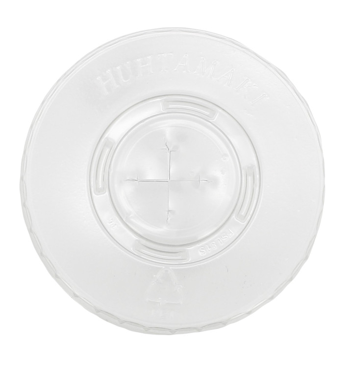 Plastic Lid with Straw Slot PET Crystal Flat Ø8,1cm Plastic Lid with Straw Slot PET Crystal Flat Ø8,1cm