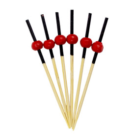 Bamboo Food Pick Red and Black Design 12cm (200 Units) 