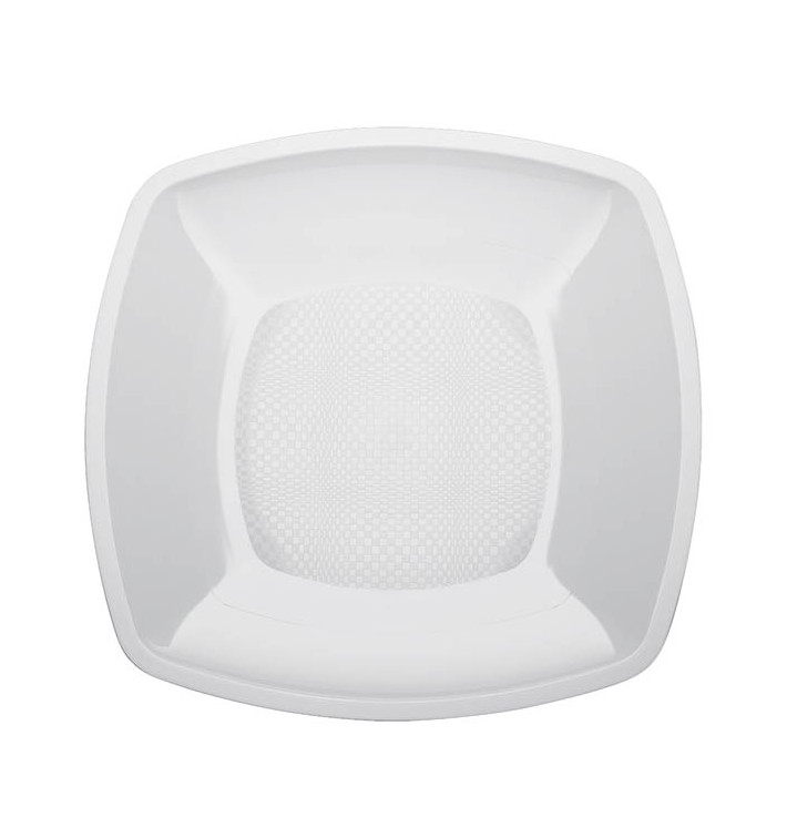 Plastic Plate Flat White Square shape PP 23 cm (25 Units) Plastic Plate Flat White Square shape PP 23 cm (25 Units)