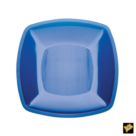 Plastic Plate Flat Blue Square shape PS 23 cm (300 Units)