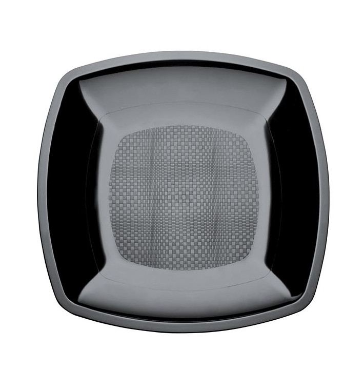 Plastic Plate Flat Black Square shape PS 18 cm (25 Units) Plastic Plate Flat Black Square shape PS 18 cm (25 Units)