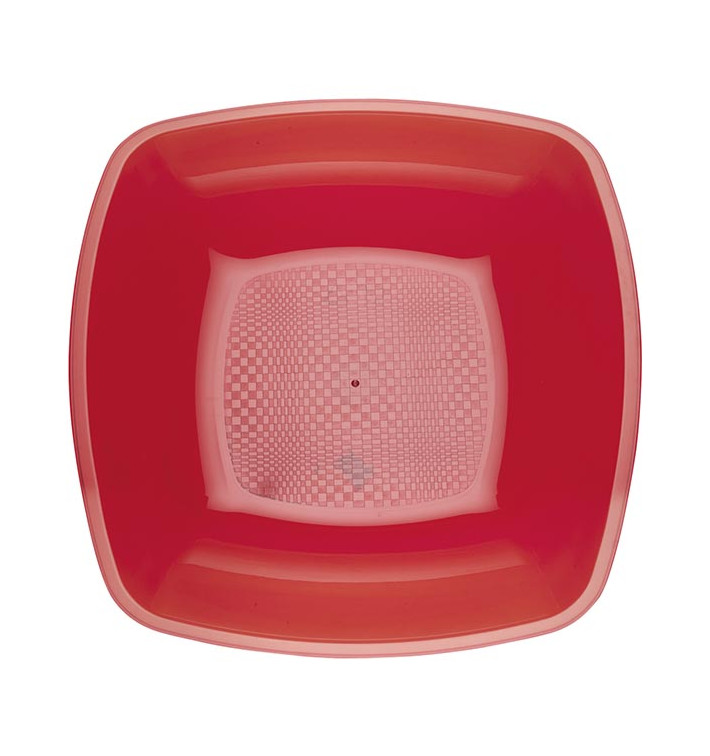 Plastic Plate Deep Red Square shape PS 18 cm (25 Units) Plastic Plate Deep Red Square shape PS 18 cm (25 Units)