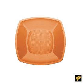 Plastic Plate Flat Orange Square shape PP 23 cm (25 Units) 