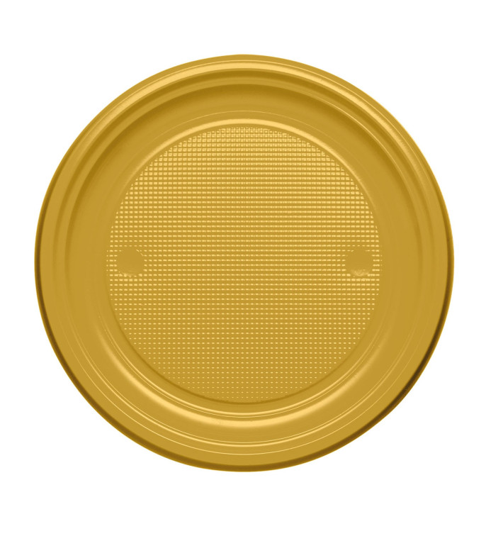 Plastic Plate PS Flat Gold Ø17 cm (50 Units) Plastic Plate PS Flat Gold Ø17 cm (50 Units)