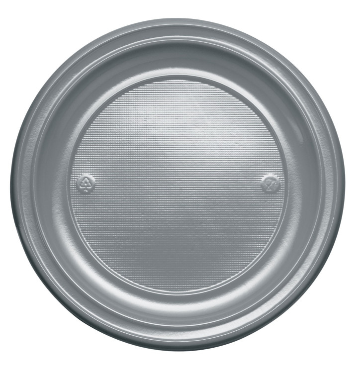 Plastic Plate PS Flat Silver Ø22 cm (30 Units) Plastic Plate PS Flat Silver Ø22 cm (30 Units)
