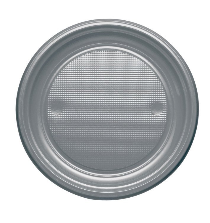 Plastic Plate PS Flat Silver Ø17 cm (50 Units) Plastic Plate PS Flat Silver Ø17 cm (50 Units)