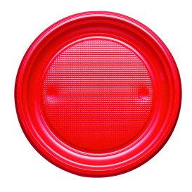 Plastic Plate PS Flat Red Ø17 cm (50 Units) 