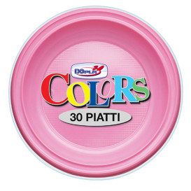 Plastic Plate PS Flat Pink Ø22 cm (30 Units) 