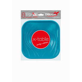 Plastic Plate PP "X-Table" Square shape Turquoise 18 cm (120 Units)