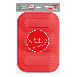 Plastic Tray Microwavable "X-Table" 3C Red 33x23cm (2 Units) 