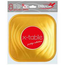 Plastic Plate PP "X-Table" Square shape Gold 18 cm (8 Units) 