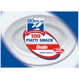 Plastic Plate PS Oval shape Flat White (100 Units) 