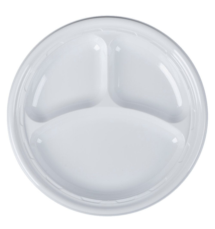 Plastic Plate PS "Famous Impact" 3 C. White Ø26 cm (125 Units) Plastic Plate PS "Famous Impact" 3 C. White Ø26 cm (125 Units)