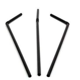 Plastic Straw Flexible PS Black Ø0,5cm 23cm (1000 Units)