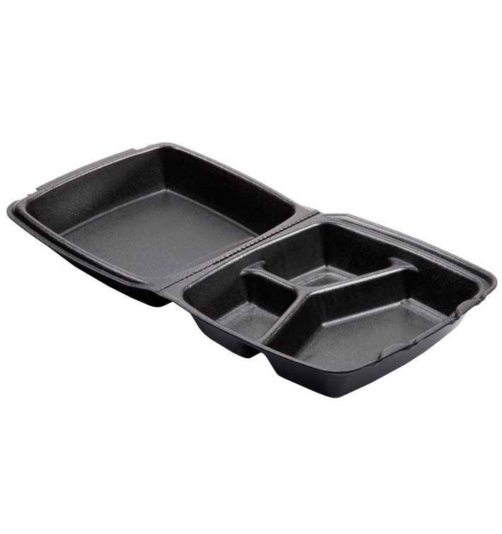 Foam Lunch Box 3 Compartments Black 2,10x2cm (200 Units) Foam Lunch Box 3 Compartments Black 2,10x2cm (200 Units)