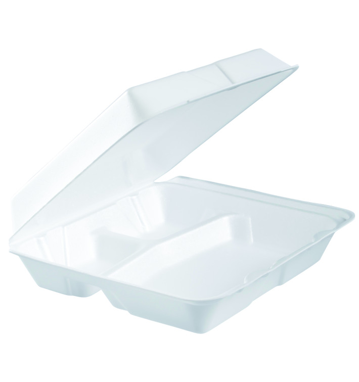 Foam Lunch Box 3 Compartments Removable Lid White 2,40x2,35cm (100 Units) Foam Lunch Box 3 Compartments Removable Lid White 2,40x2,35cm (100 Units)