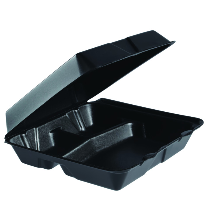 Foam Lunch Box 3 Compartments Black 2,40x2,35cm (200 Units)