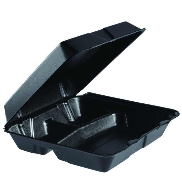 Foam Lunch Box 3 Compartments Removable Lid Black 2,40x2,35cm (100 Units) Foam Lunch Box 3 Compartments Removable Lid Black 2,40x2,35cm (100 Units)