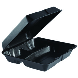 Foam Lunch Box 3 Compartments Removable Lid Black 2,40x2,35cm (200 Units)