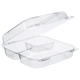 Plastic Hinged Deli Container OPS 3 Compartments "StayLock" Clear 1120ml (200 Units)