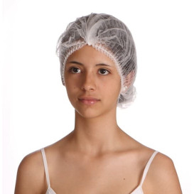 Disposable Bouffant Cap Accordion PP White 1 Gum Ø53cm (100 Units)  