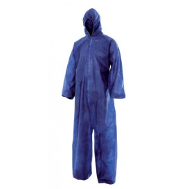 Disposable Plastic Coverall "TST" PP Hood Zipper Size L Blue (50 Units)