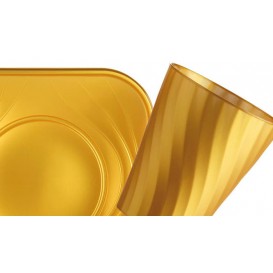 Plastic Plate PP "X-Table" Square shape Gold 23 cm (8 Units) 