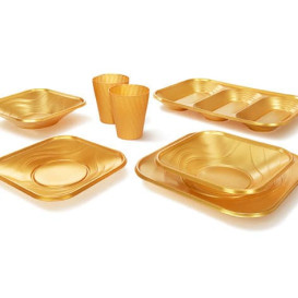 Plastic Plate PP "X-Table" Square shape Gold 23 cm (8 Units) 