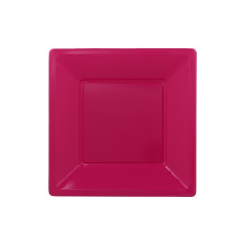 Plastic Plate Flat Square shape Fuchsia 17 cm (25 Units) 