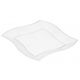 Plastic Plate PS Flat Square shape Waves White 23 cm (25 Units) 