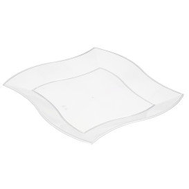 Plastic Plate PS Flat Square shape Waves White 23 cm (25 Units) 