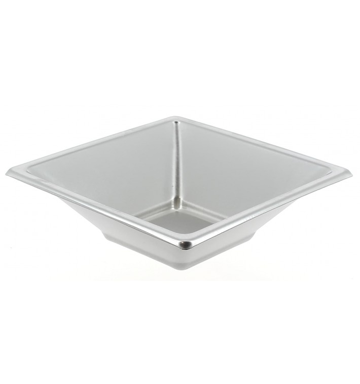 Plastic Bowl PS Square shape Silver 12x12cm (25 Units) 