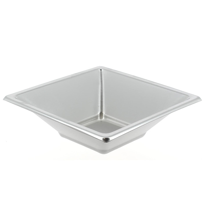 Plastic Bowl PS Square shape Silver 12x12cm (25 Units) 