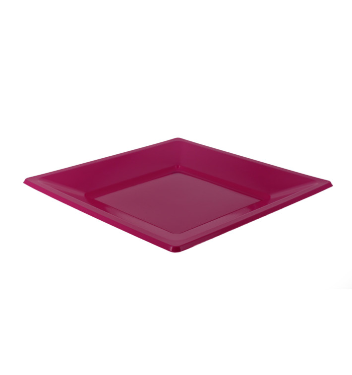 Plastic Plate Flat Square shape Fuchsia 17 cm (25 Units) 