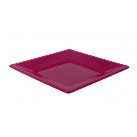 Plastic Plate Flat Square shape Fuchsia 23 cm (25 Units) 
