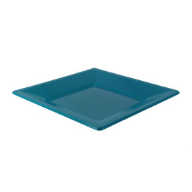 Plastic Plate Flat Square shape Turquoise 23 cm (25 Units) 