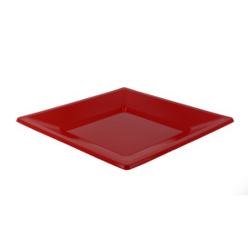 Plastic Plate Flat Square shape Red 17 cm (25 Units) 