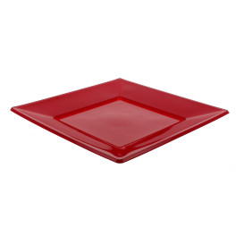 Plastic Plate Flat Square shape Burgundy 17 cm (6 Units) 