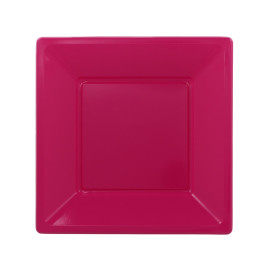 Plastic Plate Flat Square shape Fuchsia 23 cm (3 Units) 