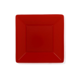 Plastic Plate Flat Square shape Red 23 cm (3 Units) 