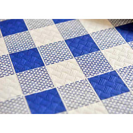 Pre-Cut Paper Tablecloth Blue Checkers 40g 1x1m (400 Units) 